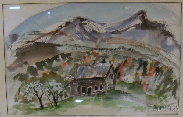 Two Framed Watercolors on Paper/board, cityscape i: Two Framed Watercolors on Paper/board, cityscape inscribed "John Newman June 10, 1991" l.r., and a Maine landscape, inscribed "Lucien Day" l.r. and on the backing.