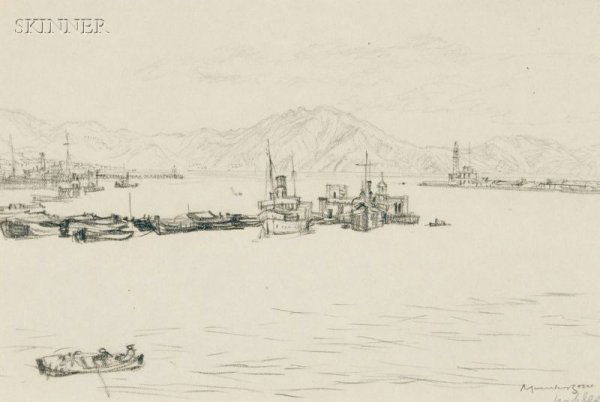 Muirhead Bone (British, 1876-1953) Naples Signed a: Muirhead Bone (British, 1876-1953) Naples Signed and inscribed "Muirhead Bone / Naples" l.r., inscribed "WC 1689 / C 4642" on the reverse, a label from M. Knoedler & Co., New York, on the back