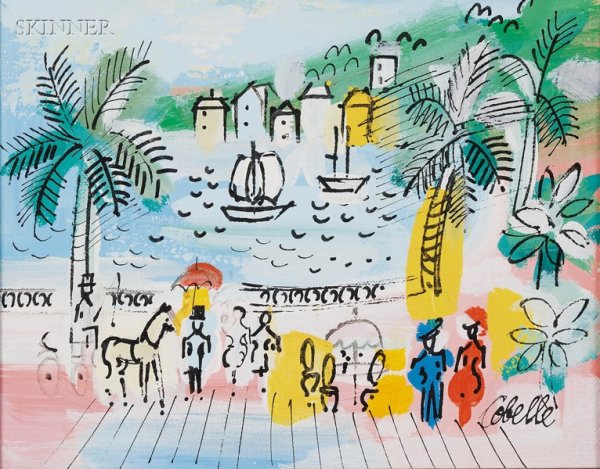 Charles Cobelle (French/American, 1902-1994) Frenc: Charles Cobelle (French/American, 1902-1994) French Riviera Scene with Palm Trees Signed "Cobelle" l.r. Oil on canvas, sight size 8 x 10 in., framed. Condition: Good.