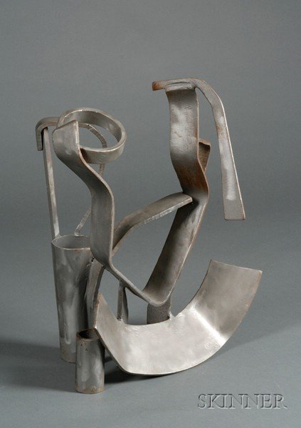 David Shapiro (American, b. 1922) Geometric Abstr: David Shapiro (American, b. 1922) Geometric Abstract Sculpture Unsigned. Brushed steel, 20 x 16 x 9 in. Condition: Minor corrosion. Provenance: Through the estate of the artist, Massachusetts.