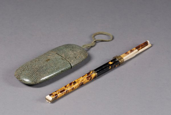 Two Chinese Works, 19th century, a shagreen case: Two Chinese Works, 19th century, a shagreen case and a tortoiseshell veneered trousse.