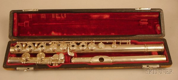 American Silver Flute, William S. Haynes Company, : American Silver Flute, William S. Haynes Company, Boston, 1935, the upper body stamped THE HAYNES FLUTE, MFD BY, WM S HAYNES CO, BOSTON MASS, 12638, PATENTED..., etc., with original case.