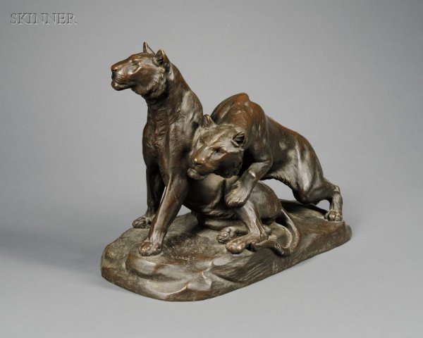 Georges Gardet (French, 1863-1939) Deux Lionnes Sig: Georges Gardet (French, 1863-1939) Deux Lionnes Signed "G. CARDET [sic]" on the base l.c., marked "SIOT DECAUVILLE, Fondeur, Paris" on the base, stamped "1602" along the side, o