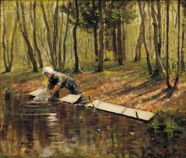Abbott Fuller Graves (American, 1859-1936) Wash Day: Abbott Fuller Graves (American, 1859-1936) Wash Day Signed "Abbott Graves" l.r. Oil on canvas, 15 1/2 x 18 1/4 in. (39.3 x 46.3 cm), framed. Condition: Subtle surface grime.