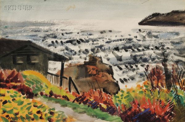 Charles Sydney Hopkinson (American, 1869-1962) Noo: Charles Sydney Hopkinson (American, 1869-1962) Noonglitter/A View from the Cliff Signed "HOPKINSON" l.l., titled in a later hand on the backing, a label from Stuart Art Gallery,