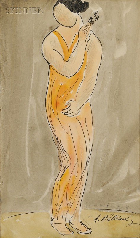 Abraham Walkowitz (American, 1878-1965) Dancer Ind: Abraham Walkowitz (American, 1878-1965) Dancer Indistinctly inscribed and signed "A. Walkowitz" l.r. Ink, watercolor, and graphite on paper, sight size 13 3/4 x 8 1/4 in. (34.9 x 21.0 cm), framed. Con