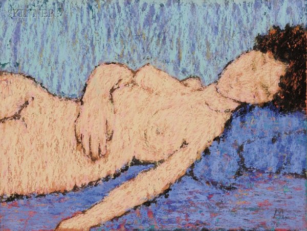Lilian MacKendrick (American, 1906-1987) Portrait: Lilian MacKendrick (American, 1906-1987) Portrait of a Reclining Nude Initialed "M" l.r., inscribed "Pastel/ Lilian MacKendrick" on the reverse. Gouache and pastel on paper, sight size 8 1/4 x 11 in. 