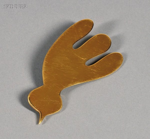 Jean (Hans) Arp (French, 1886-1966) Oiseau-Chute S: Jean (Hans) Arp (French, 1886-1966) Oiseau-Chute Stamped and numbered "ARP 238/300" on the reverse. Gold-plated nickel brass, 5 3/4 x 3 in. (14.6 x 7.6 cm), in the original presentation case.