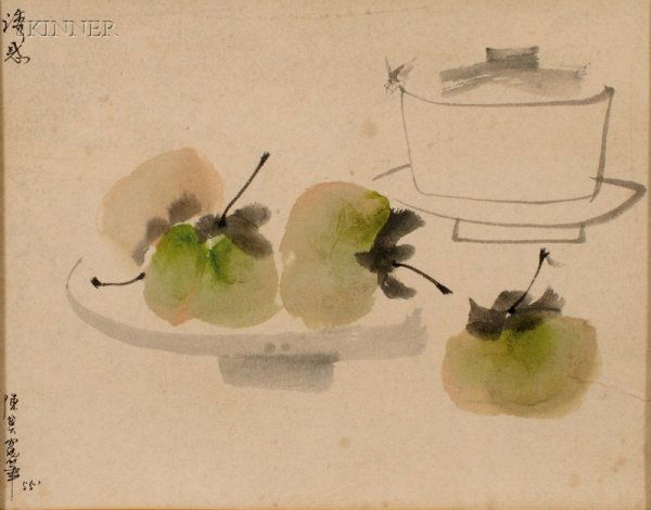 Chen Chi-Kwan (Chinese, 1921-2007) Still Life with: Chen Chi-Kwan (Chinese, 1921-2007) Still Life with Persimmons Signed and inscribed "...55'" in Chinese and English l.l. and u.r. Ink wash on paper, sight size 9 1/4 x 11 3/4 in. (23.5 x 29.8 cm), fram