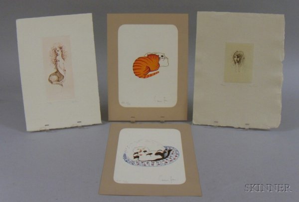 Lot of Seven Unframed Prints By or After Leonor Fi: Lot of Seven Unframed Prints By or After Leonor Fini (French, 1908-1996) of a Cat or Figural Studies, each inscribed "Leonor Fini" in pencil l.r., inscribed in pencil l.l., some with cat embossed l.l.