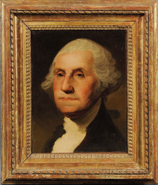 Attributed to Chester Harding (American, 1792-1866: Attributed to Chester Harding (American, 1792-1866), After Gilbert Stuart Portrait of George Washington. Unsigned. Oil on canvas, 17 x 13 1/4 in., in a period molded gilt-gesso frame. Condition: Minor