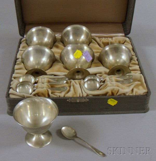 Set of Frank Smith Cased Sterling Desert Set For S: Set of Frank Smith Cased Sterling Desert Set For Six.