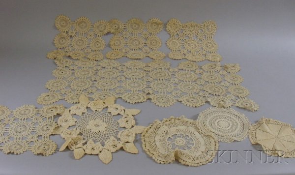 Small Group of Crocheted Lace Doilies and a Runner: Small Group of Crocheted Lace Doilies and a Runner.