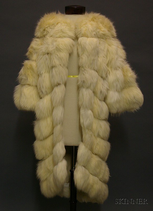 Vintage Ben Kahn White Fox Fur and Cream Silk Coat: Vintage Ben Kahn White Fox Fur and Cream Silk Coat, 1960s, labeled, silk-lined.