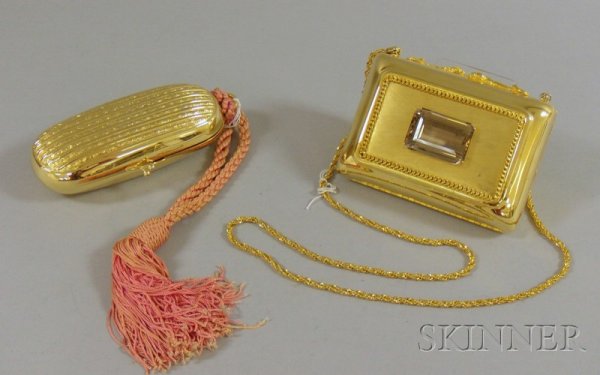 Two Goldtone Hardcase Purses, one Judith Leiber, t: Two Goldtone Hardcase Purses, one Judith Leiber, the other with quartz.