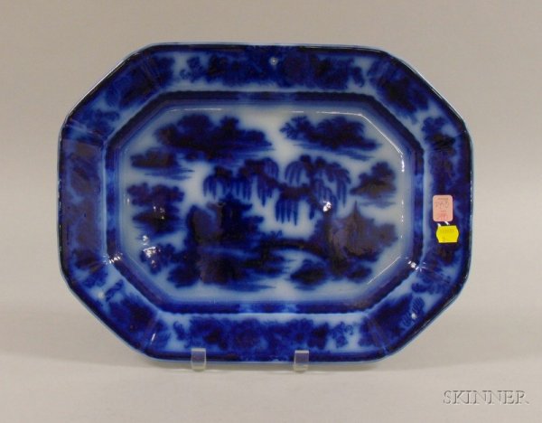 Podmore, Walker & Co. Flow Blue Manila Pattern Iro: Podmore, Walker & Co. Flow Blue Manila Pattern Ironstone Platter, lg. 15 7/8 in.