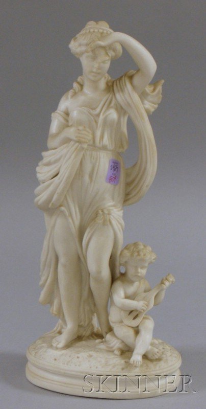 Parian Maiden and Cherub Figural Group, impressed: Parian Maiden and Cherub Figural Group, impressed "RC209," ht. 14 7/8 in.