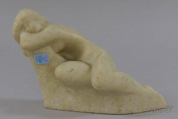 Vincent Glinky Molded Marble Reclining Nude Figure: Vincent Glinsky Molded Marble Reclining Nude Figure, signed on edge of marble, ht. approx. 7 1/2 in.