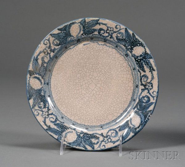 Dedham Pottery Horse Chestnut Plate Glazed earthenw: Dedham Pottery Horse Chestnut Plate Glazed earthenware Dedham, Massachusetts, early 20th century Blue and white border with gray tone in the crackle glaze, impressed pottery mark, dia. 8 1/2 in.
