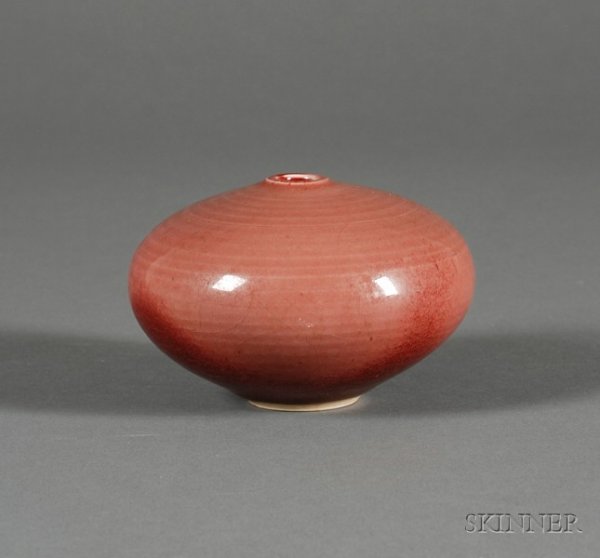 Vivika & Otto Heino Vase Pottery Connecticut and N: Vivika & Otto Heino Vase Pottery Connecticut and New Hampshire, 20th century Squat spherical form with small mouth in "Sang de Boeuf" red glaze, marked Vivika + Otto on base, approx. ht. 3 1/4 in.