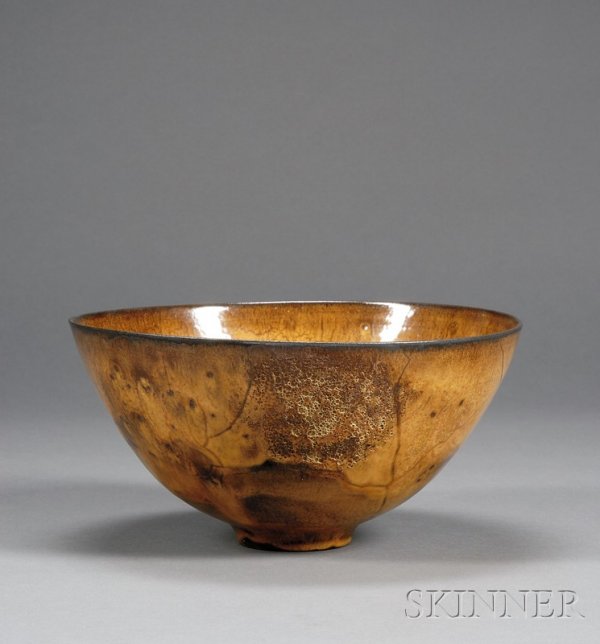 Gertrude and Otto Natzler Bowl Pottery United Stat: Gertrude and Otto Natzler Bowl Pottery United States, c. 1960 Caramel colored glaze on conical form, signed Natzler on base, ht. 5, dia. 10 in.