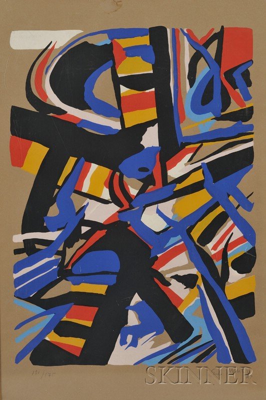Edo Murtic (Croatian, 1921-2005) Expressionist Com: Edo Murtic (Croatian, 1921-2005) Expressionist Composition Signed and dated "Edo Murtic 73" in pencil l.r., numbered "131/175" l.l. Color serigraph, sight size 36 x 24 in., framed. Condition: Not exam