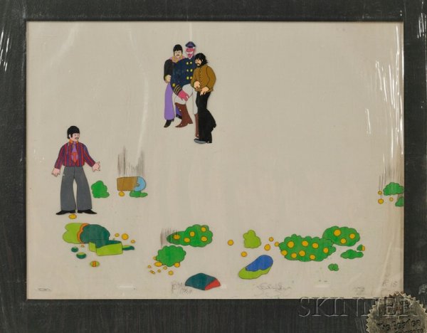 British School, 20th Century Lot of Two Animation: British School, 20th Century Lot of Two Animation Cels: The Beatles in The Yellow Submarine Unsigned, inscribed "Sc. 30" and "Scene 24" in ink on two sheets. Gouache on celluloid, sheet sizes 12