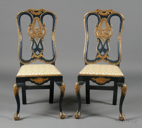 Set of Ten Chippendale-style Black Painted and Gil