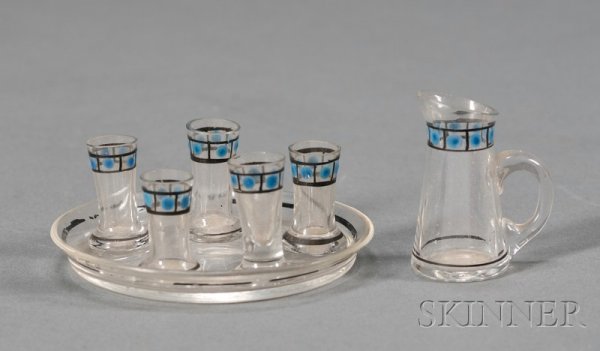 Miniature Art Deco Glass Lemonade Set, Germany, ea