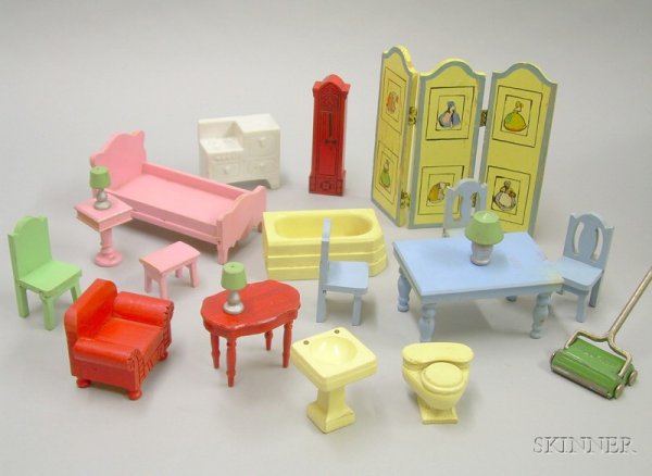 Lot of Dollhouse Furniture, c. 1930s, painted wood