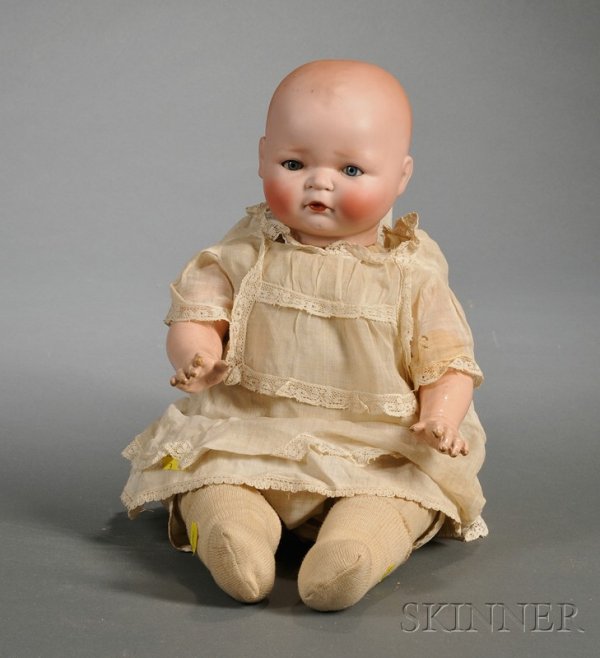 Kestner Century Doll Co. Character Baby, impressed: Kestner Century Doll Co. Character Baby, impressed Century Doll Co., Kestner, Germany, with flange neck, domed head, slightly molded hair, closed pouty mouth, weighted blue glass eyes, cloth body with
