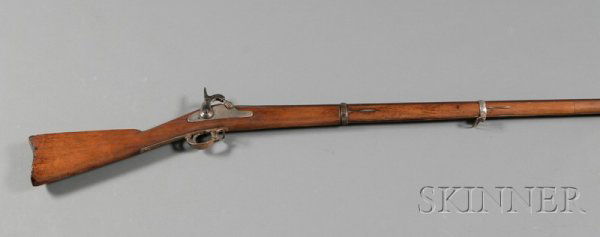 Civil War Period Musket, 1864 Trenton lock plate,: Civil War Period Musket, 1864 Trenton lock plate, replaced hammer, breech block and percussion nipple, lg. 40 1/2 in.