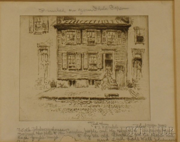 Pennell, Joseph (1857-1926), Walt Whitman House, Ca: Pennell, Joseph (1857-1926), Walt Whitman House, Camden, New Jersey, signed in pencil and inscribed in another hand, etching on paper, framed, sight size 7 1/4 x 9 in.