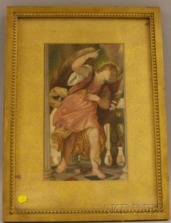 Framed 20th Century Watercolor on Paper Depicting t: Framed 20th Century Watercolor on Paper Depicting the Archangel Gabriel, inscribed "CB PISBR..." l.l. and in pencil on the reverse.