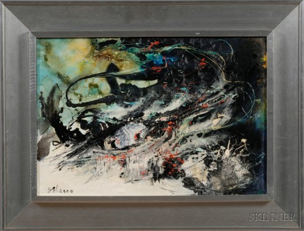 Continental School, 20th Century Les méandres d'un: Continental School, 20th Century Les méandres d'une pensée. Signed and dated "Belasco" l.l., also signed, dated and titled "Belasco 74..." on the stretcher. Oil on canvas, 15 x 21 1/2 in., framed.