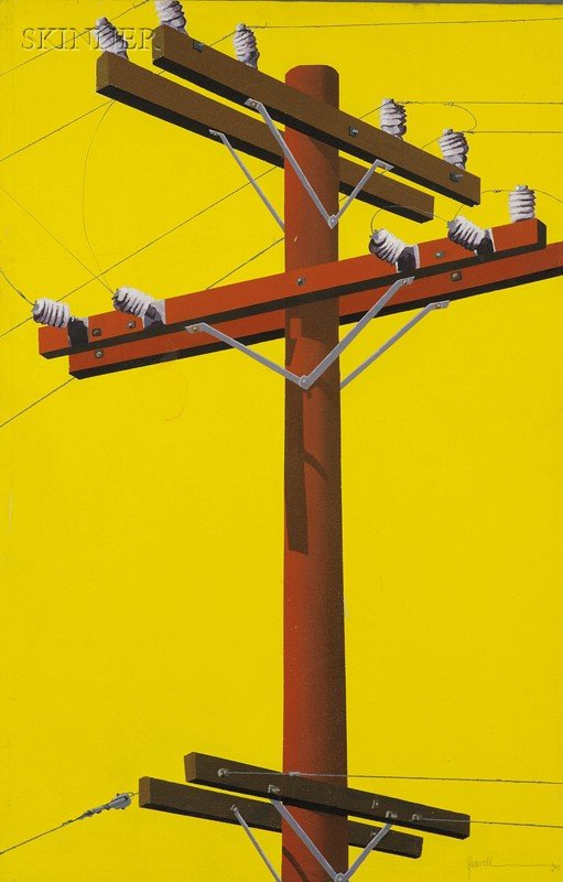 American School, 20th Century, Telephone Pole, Sig: American School, 20th Century Telephone Pole Signed and dated "gleavell '85" l.r. Acrylic and graphite on canvas, 46 x 30 in., unframed. Condition: Surface grime and abrasions.