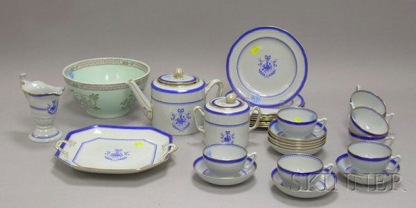 Twenty-eight Piece Copeland/Spode Newburyport Patt: Twenty-eight Piece Copeland/Spode Newburyport Pattern Ironstone Partial Tea Service and an Adams Calyx Ware Bowl.