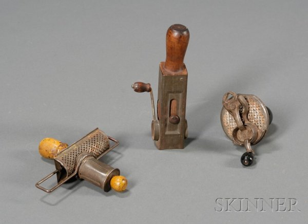 Three Nutmeg Graters, America, late 19th/early 20th: Three Nutmeg Graters, America, late 19th/early 20th century, lg. 3 3/4- 6 1/4 in.