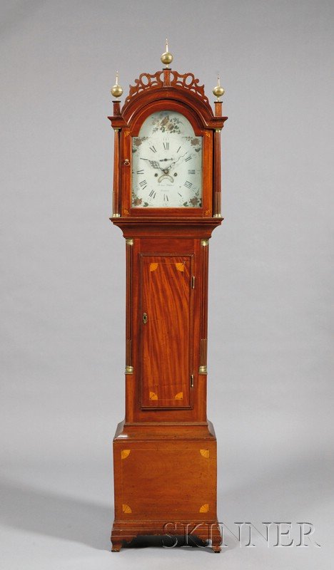 Federal Mahogany Tall Clock, Joshua Wilder, Hingha