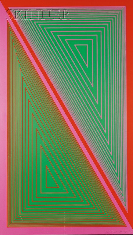 Richard Anuszkiewicz (American, b. 1930) Triangulate: Richard Anuszkiewicz (American, b. 1930) Triangulated Green, 1977-1978, edition of 50, printed by Editions Lassiter-Meisel, New York. Signed, numbered, and dated "ANUSZKIEWICZ 17/50 1977" in pencil (w