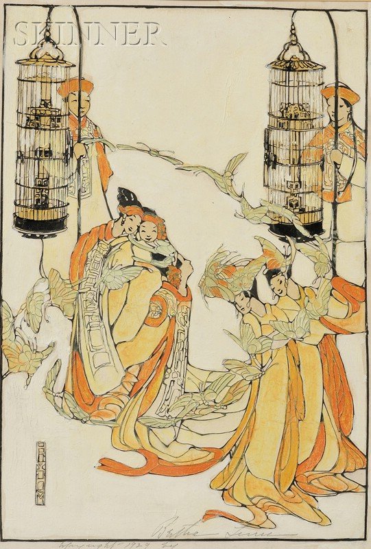 Bertha Boynton Lum (American, 1869-1954) Butterfly: Bertha Boynton Lum (American, 1869-1954) Butterfly Dance, 1922 (Gravalos & Pulin, 66). Signed and inscribed "Bertha Lum copyright 1929 by" in pencil (within the image) l.c., identified (as Incense</