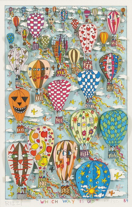 James Rizzi (American, b. 1950) Which Way Is Up, 1: James Rizzi (American, b. 1950) Which Way Is Up, 1989, edition of 350. Signed "RIZZI" in pencil l.l., numbered "171/350" in pencil l.r., titled and dated within the matrix. Color screenprint with thre