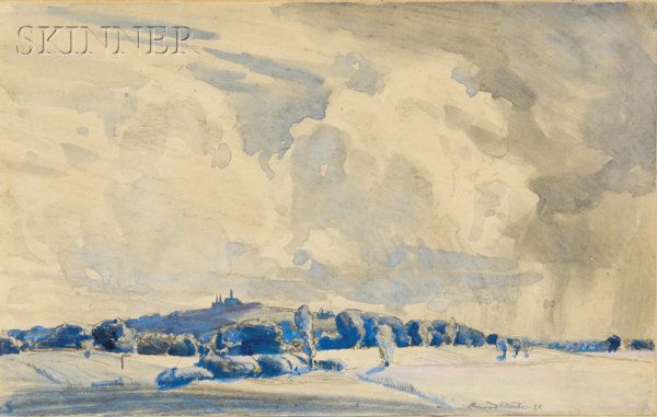 Ernest Procter (British, 1886-1935) Civilian Evacu: Ernest Procter (British, 1886-1935) Civilian Evacuation Section, alternatively titled A Battlefield in France Signed and dated "Ernest Procter 18" l.r., inscribed on two period