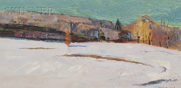 Elisabeth Roberta "Betty" Galbraith-Cornell (Cana: Elisabeth Roberta "Betty" Galbraith-Cornell (Canadian, b. 1916/17) "Spring Melting" - The Glen Signed "B. Galbraith-Cornell" l.r. Oil on Masonite, 12 3/4 x 26 in. (32.4 x 66.0 cm), framed.