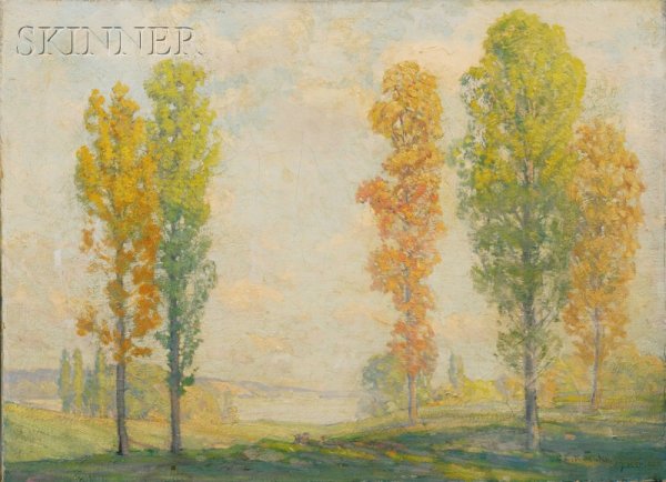 Clarence Clark Rosenkranz (American, 1871-1959) Ea: Clarence Clark Rosenkranz (American, 1871-1959) Early Autumn Signed and dated "C.C. Rosenkranz 1920" l.r. Oil on canvas, 21 1/4 x 29 in. (54.0 x 73.6 cm), unframed. Condition: Restretched and possibly