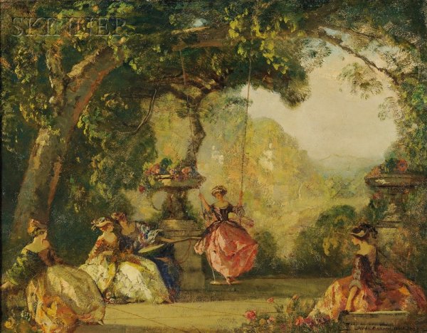 Frederick B. Williams (American, 1871-1956) The Sw: Frederick B. Williams (American, 1871-1956) The Swing Signed "-FredK Ballard Williams-" l.r., identified on a presentation plaque. Oil on canvas, 28 x 36 in. (71.1 x 91.4 cm), framed. Condi