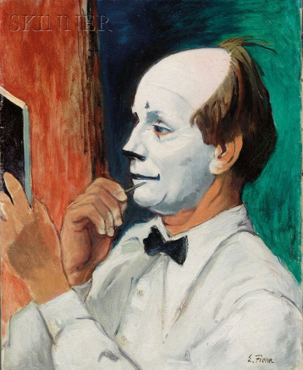Ernest Fiene (American, 1894-1965) White Clown Sig: Ernest Fiene (American, 1894-1965) White Clown Signed "E. Fiene" l.r., artist and title inscribed on the stretcher. Oil on canvas, 20 x 16 in. (50.8 x 40.6 cm), unframed. Condition: Minor s