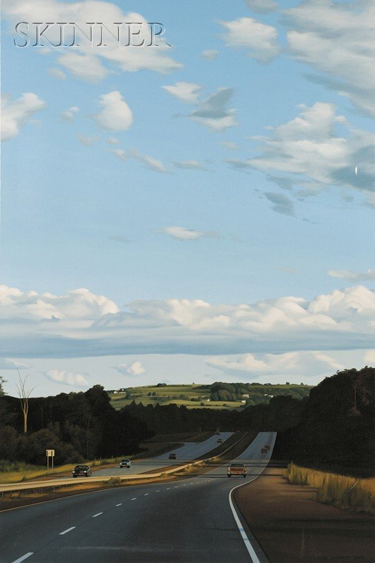 Sarah Supplee (American, 1941-1997) Route 93, New: Sarah Supplee (American, 1941-1997) Route 93, New Hampshire Signed and dated "SARAH SUPPLEE 1978" l.r. Oil on canvas, 78 x 46 in. (198.1 x 116.8 cm), framed. Condition: Good.