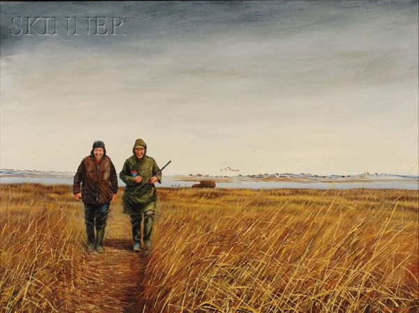 Henry A. (Hank) Walker (American, 1919-1995) Two H: Henry A. (Hank) Walker (American, 1919-1995) Two Hunters Signed "HANK WALKER" l.r. Oil on canvas, 18 x 24 in. (45.7 x 61.0 cm), framed. Condition: Good. N.B. An artist biography and the photograph