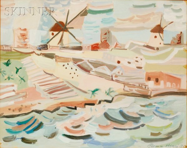 Florence Henri (Swiss, 1893-1982) View of a Dutch : Florence Henri (Swiss, 1893-1982) View of a Dutch Landscape Signed and dated "Florence Henri 1956" in pen l.r. Gouache on paper, sight size 14 x 17 1/2 in. (35.6 x 44.5 cm), framed. Condition: Subtle 